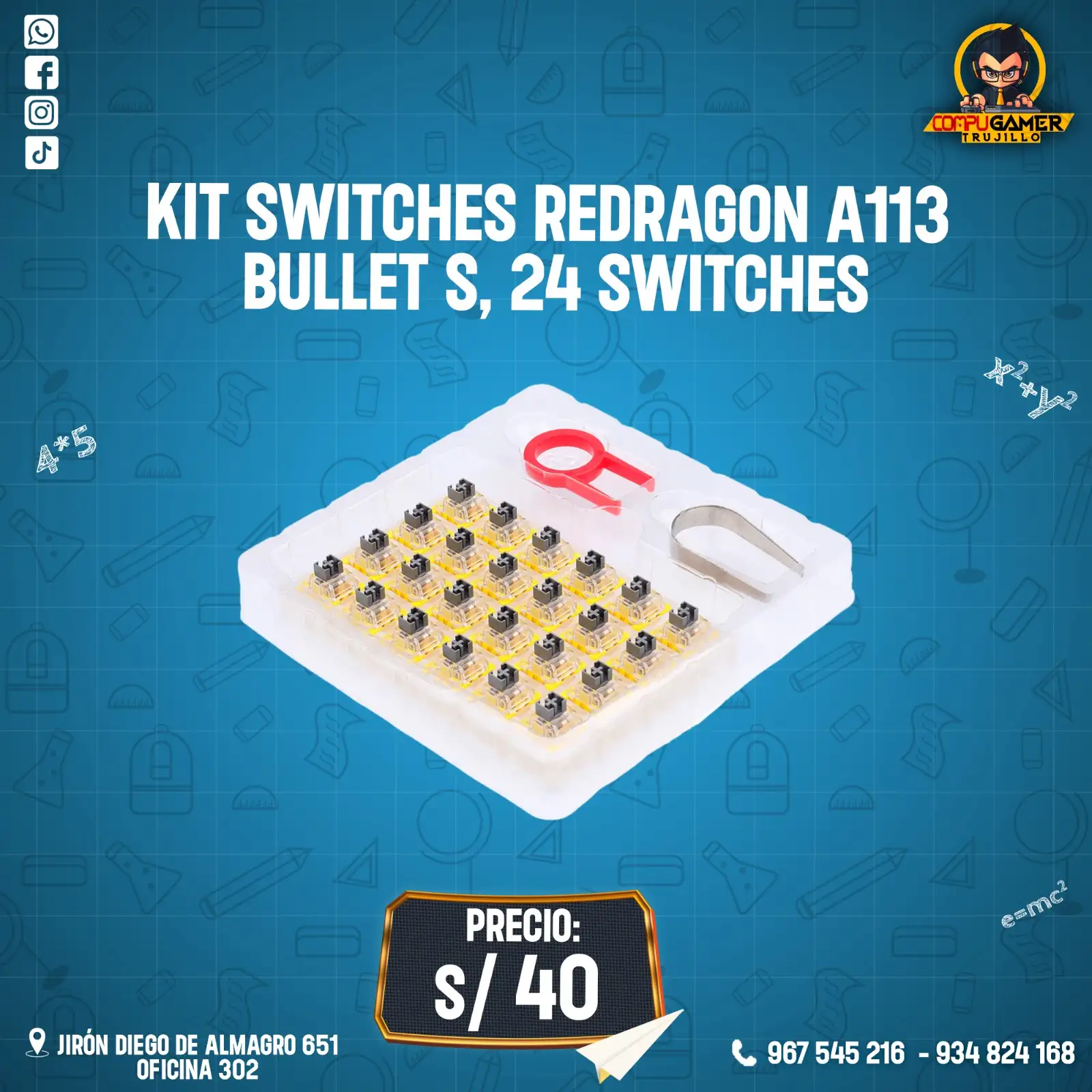 KIT DE SWITCH REDRAGON A113 BULLET-S, 24 UNIDADES 
