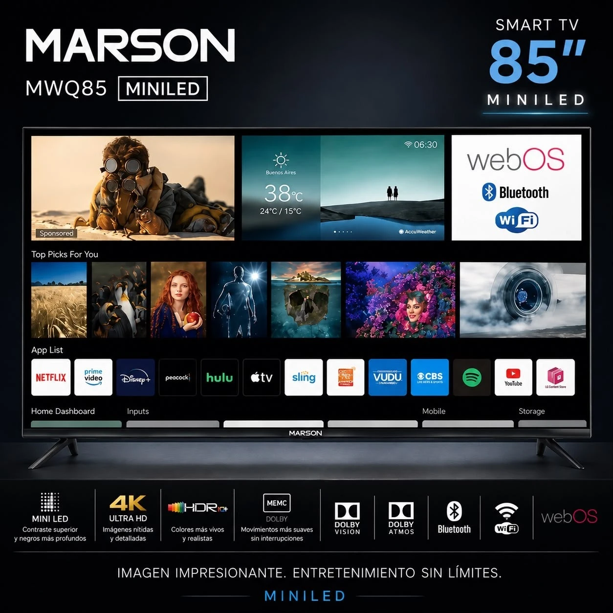 SMART TV MARSON 85” MINI LED WEB OS*