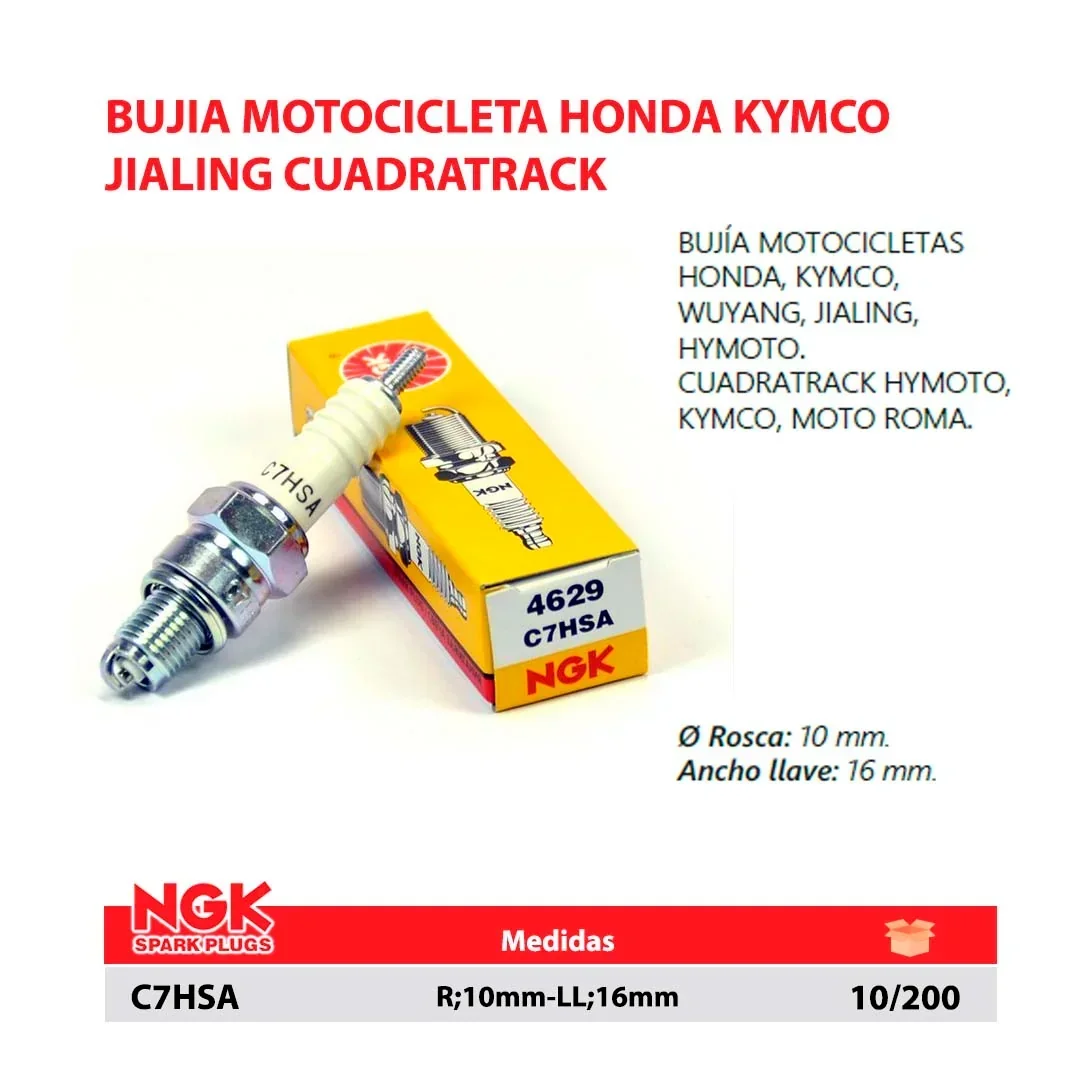BUJIA MOTOCICLETA HONDA KYMCO JIALING CUADRATRACK R;10mm-LL;16mm