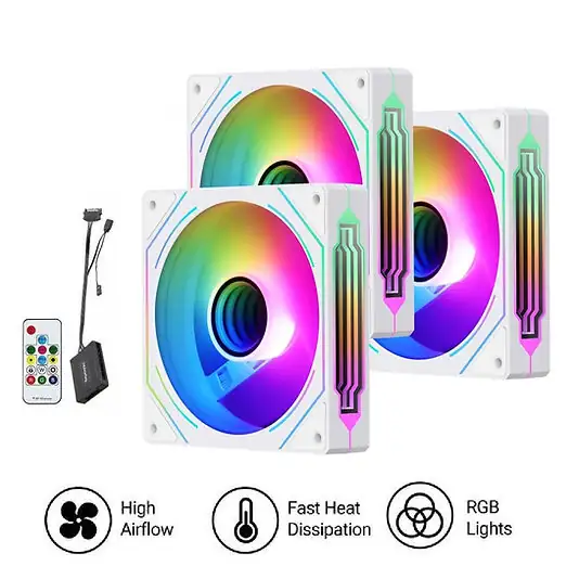 VENTILADOR SEGOTEP HB12 ARGB WH COMBO  3FANS+CONTROLLER+REMO