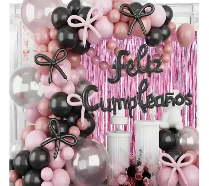 Set super guirnalda Feliz Cumpleaños cortina rosa 100 pcs rosa/negro/rosa viejo/burbuja