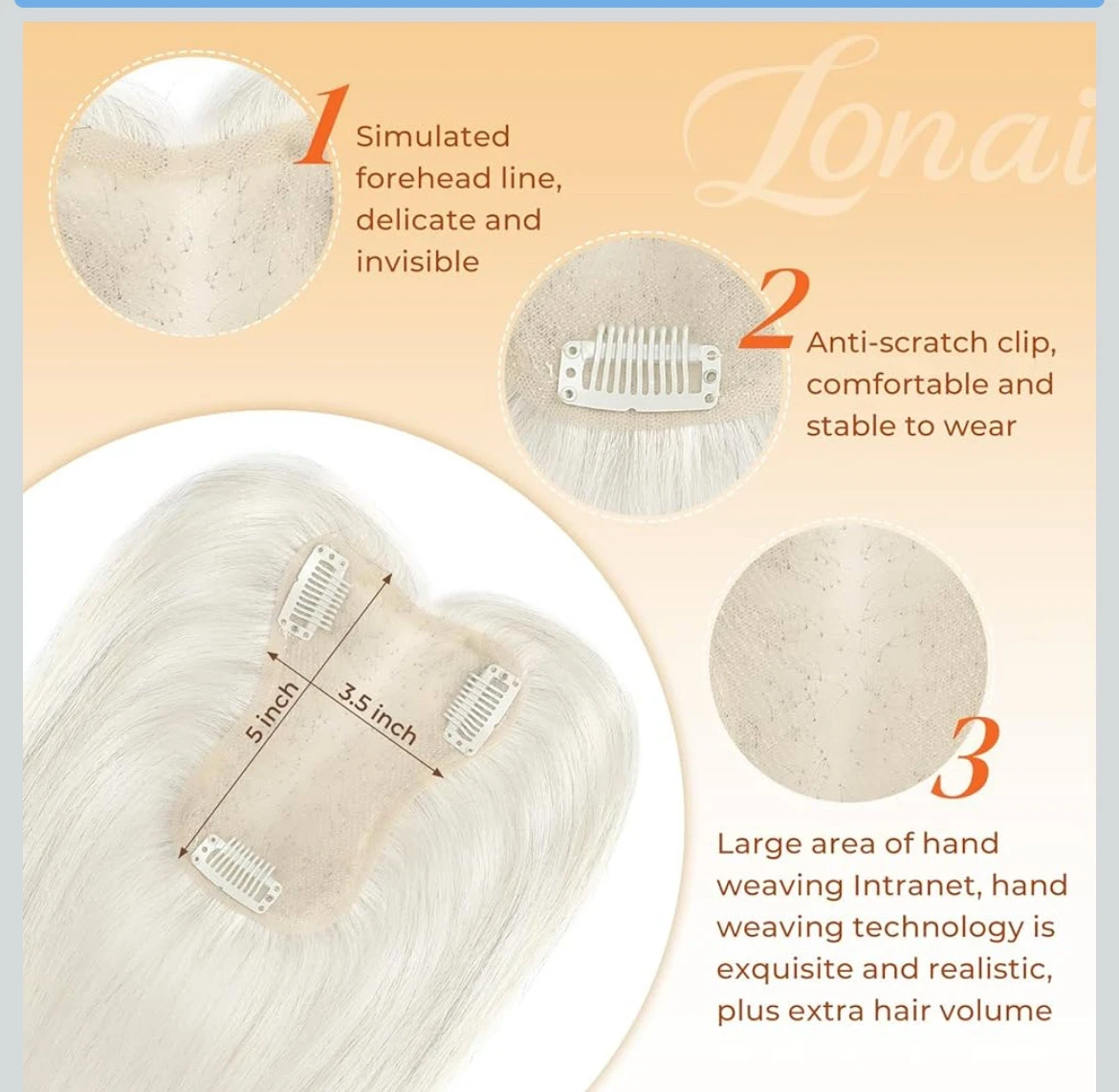 Toppers de cabello humano real, 8pulgadas, 100% cabello humano para cabello fino 2