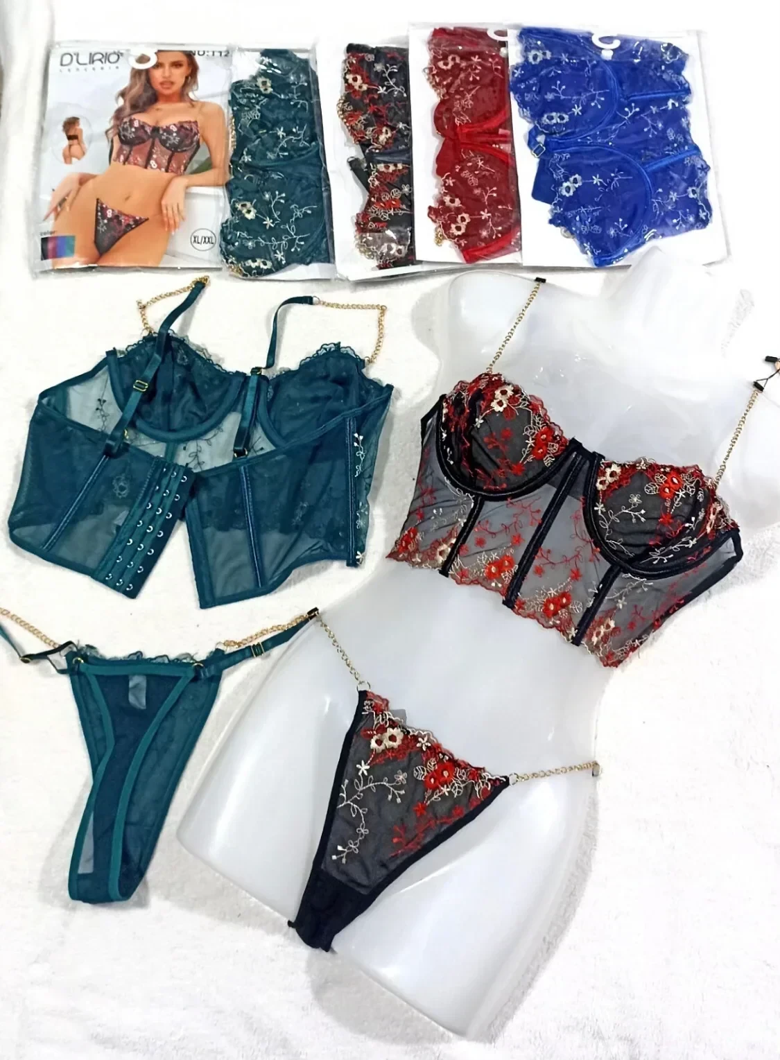 Corset tiras metal Verde cn tanga 2