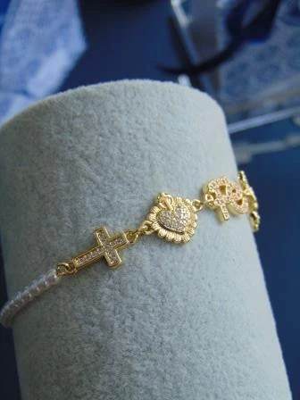PULSERA RODIO DOR DIJES RELIGIOSOS PULSO PERLAS 4