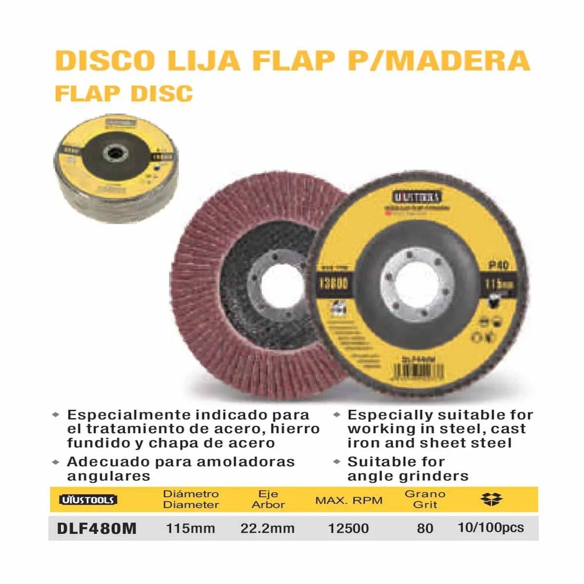 DISCO LIJA FLAP P/MADERA P80 UYUST 4 1/2-115 MM