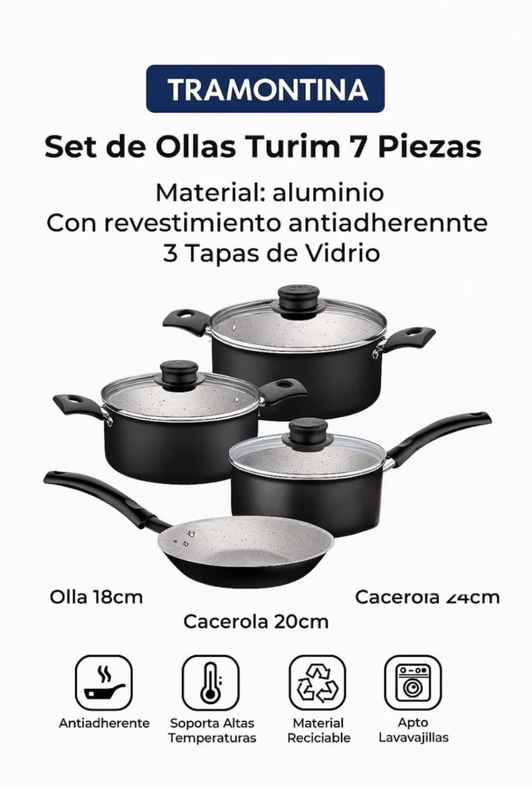 BATERÍA DE COCINA 7 PIEZAS TURIM