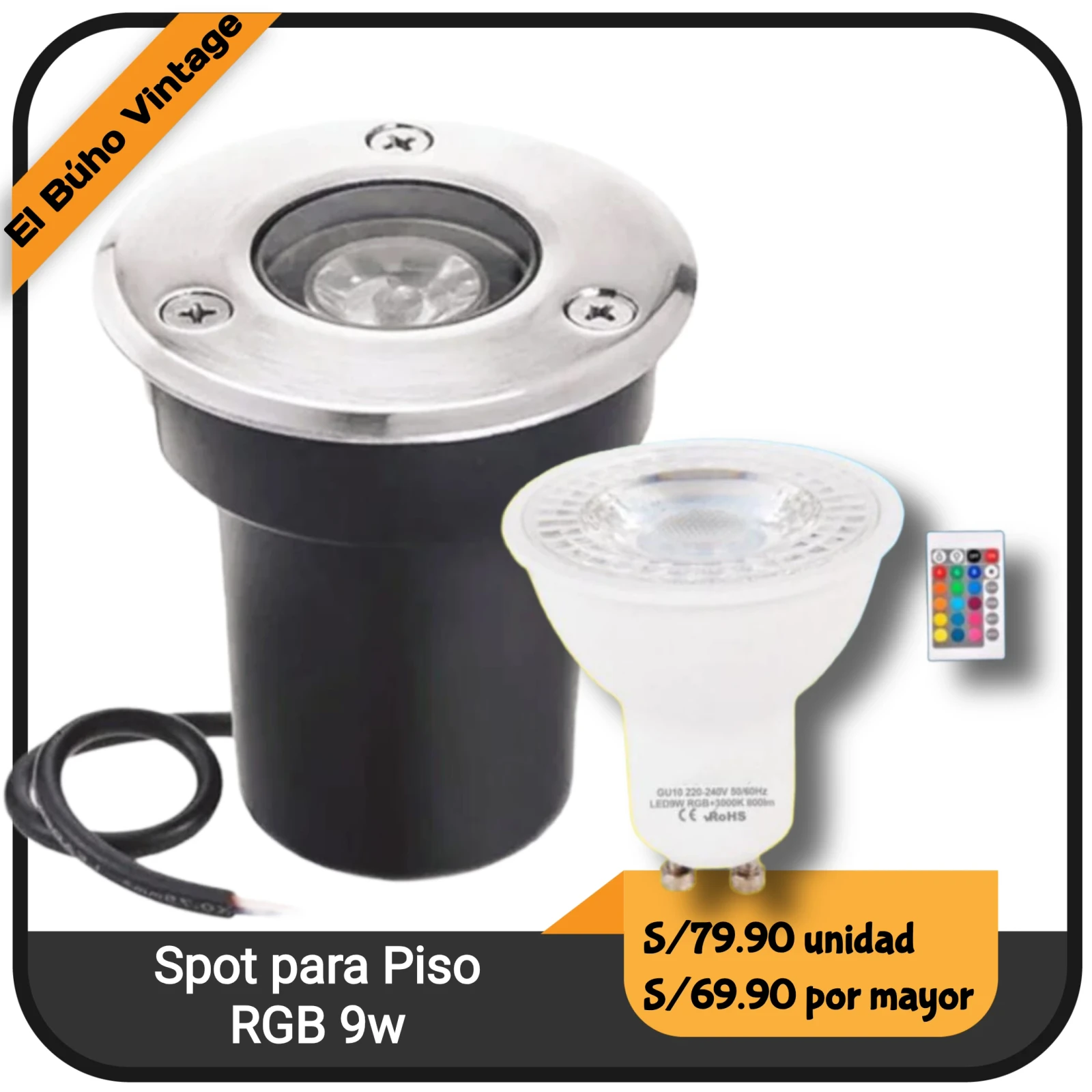 SPOT PARA PISO CON LUZ RGB 9W 4