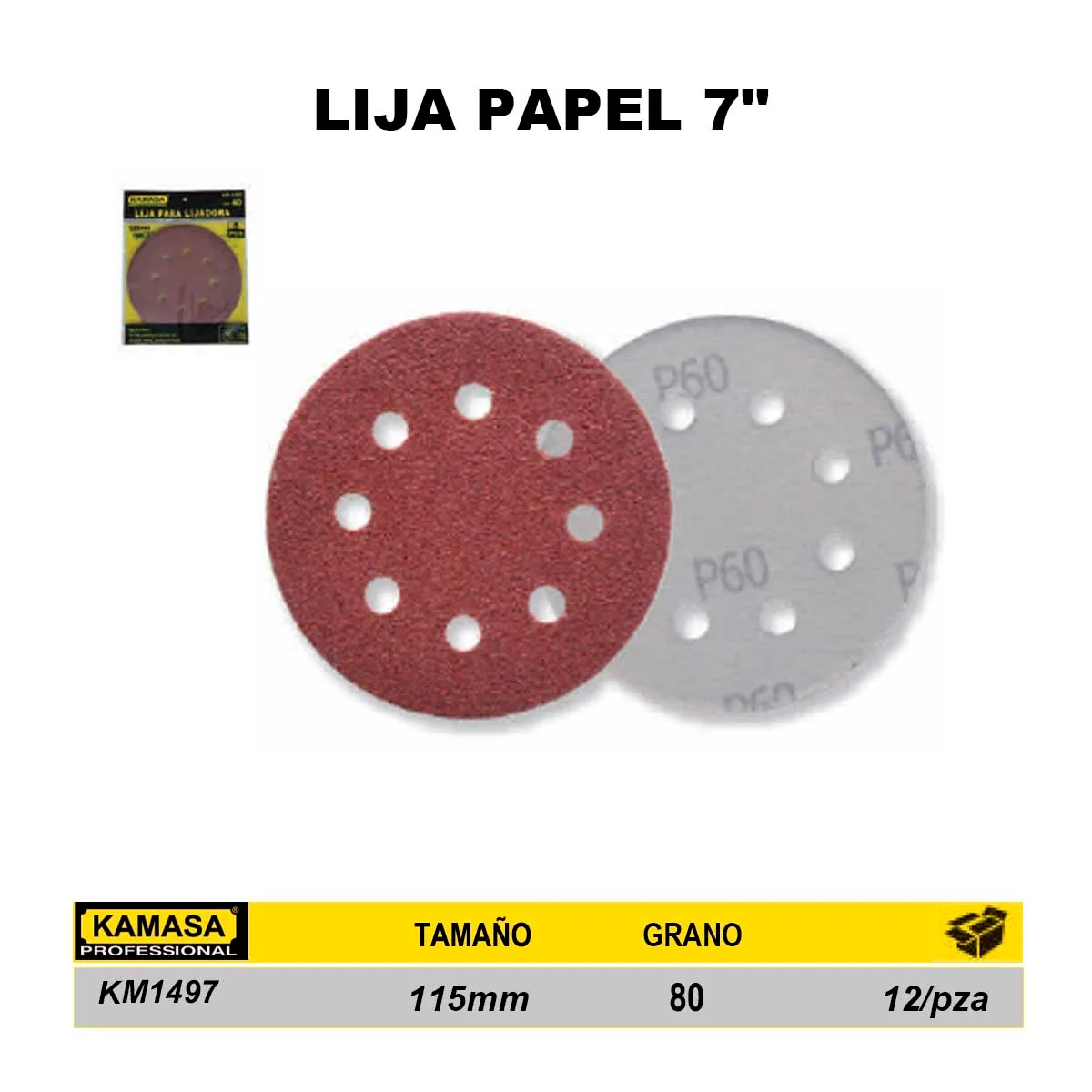 LIJA PAPEL KM 7" GRANO 080 5PCS