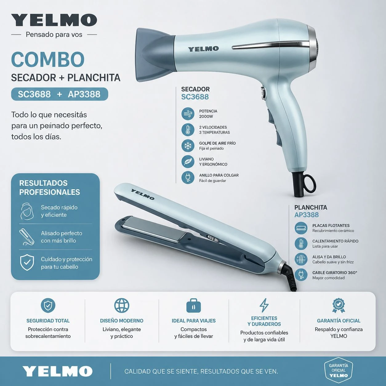 COMBO YELMO PLANCHITA + SECADOR SC-3688