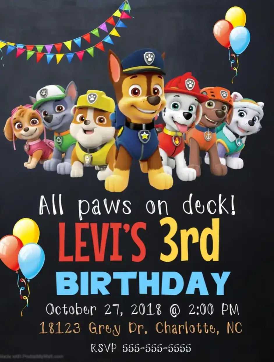 Invitación en video y estática de Paw Patrol 3
