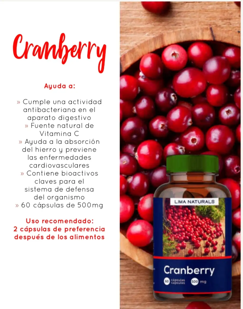 Cranberry 60 capsulas 500mg LN
