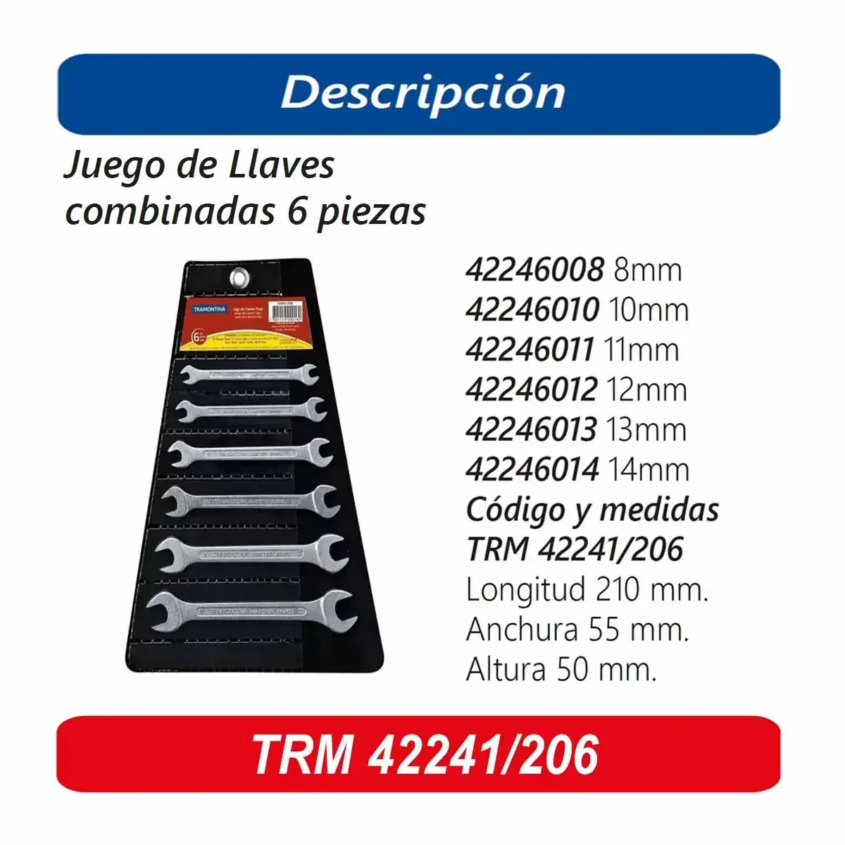 SET/JGO LLAVE COMBINADA MM TRM 6PZ (8-14mm)