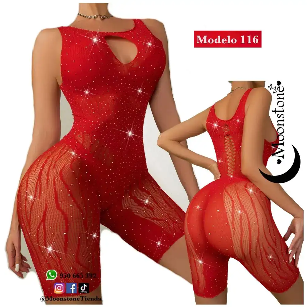 Modelo 116 enterizo short brilos oanty con diseño rojo y negro 2
