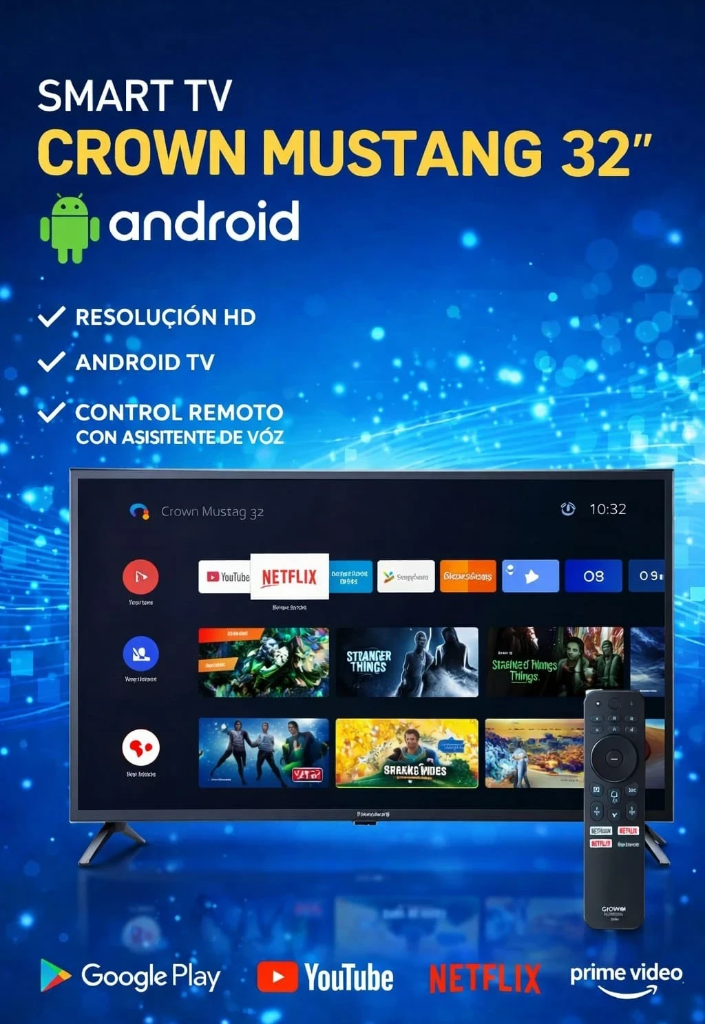 SMART TV CROWN MUSTANG 32" C/ANDROID*
