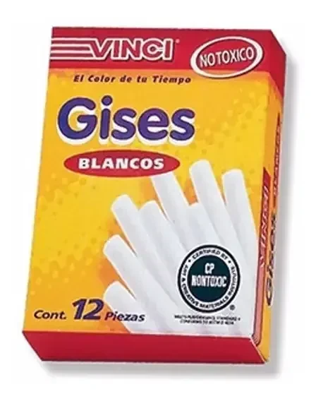 Caja con 12 gises blancos delgados 