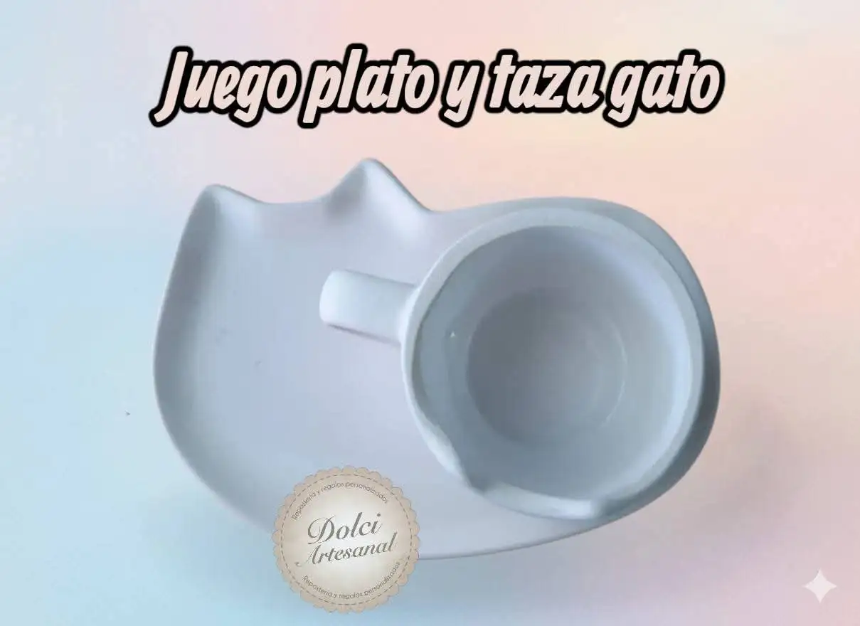 Juego de taza con plato gato  3