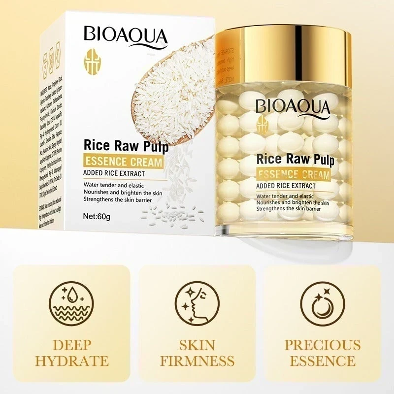 CREMA FACIAL DE ESENCIA DE PULPA CRUDA DE ARROZ REFRESCANTE BIOAQUA 60G ☺️✨🌺 2