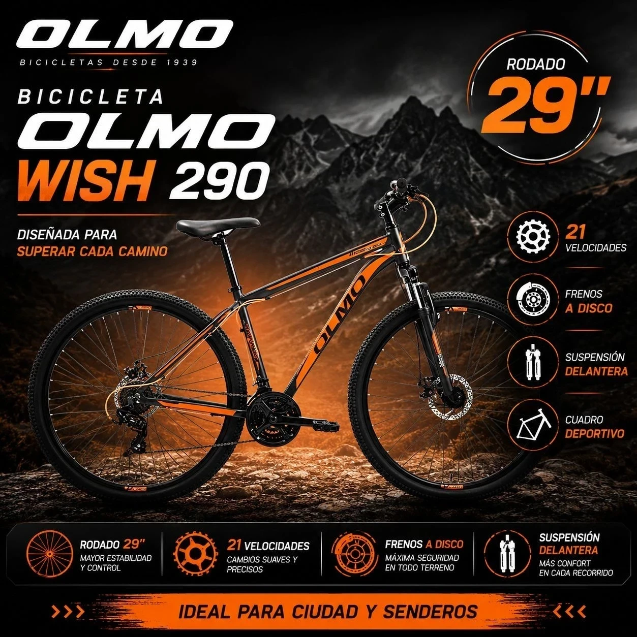 BICICLETA OLMO WISH 290 ALUMINIO rodado 29* 3