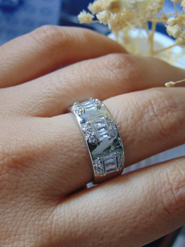 ANILLO ACERO PLATE GRUESO BAGUET LISO