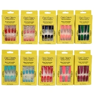 SET DE UNAS GEL GLAM CON DISENO VARIADOS EMPAQUE AMARILLO