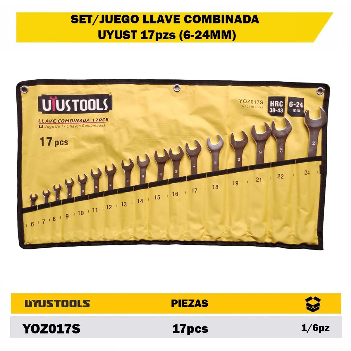 SET/JUEGO LLAVE COMBINADA UYUST 17pzs (6-24MM)