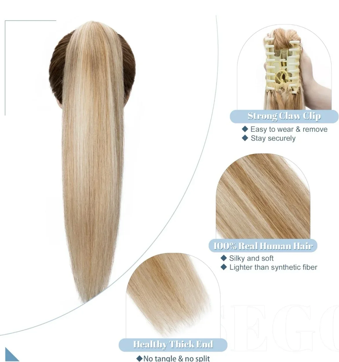 Cola de cabello humano con gancho 20” 2