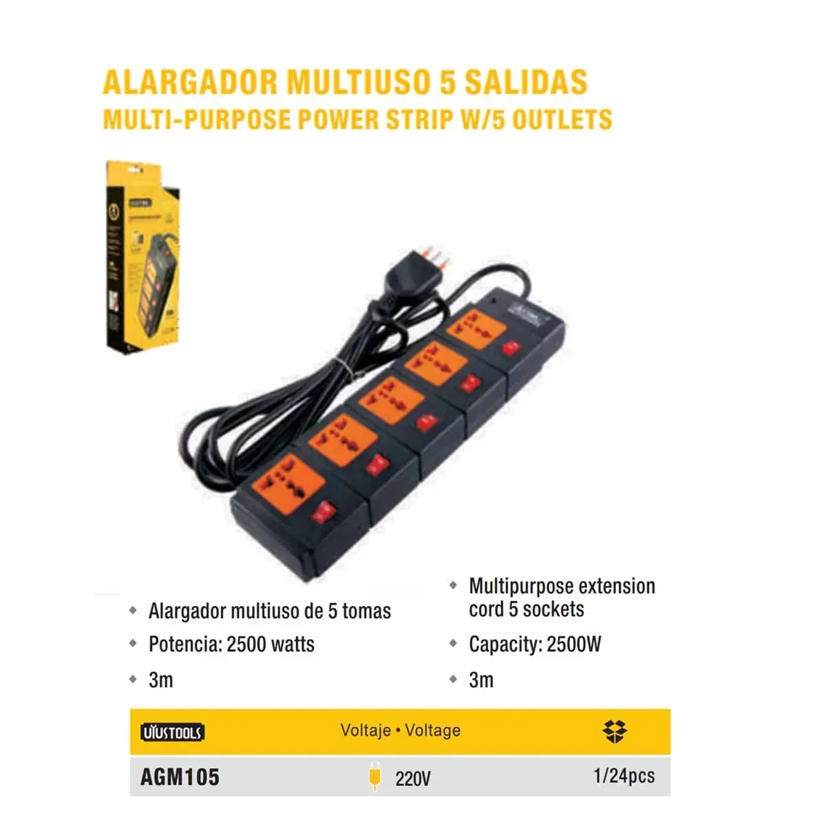 ALARGADOR MULTI UYUST (cortapico) NARANJA 5 Tomas