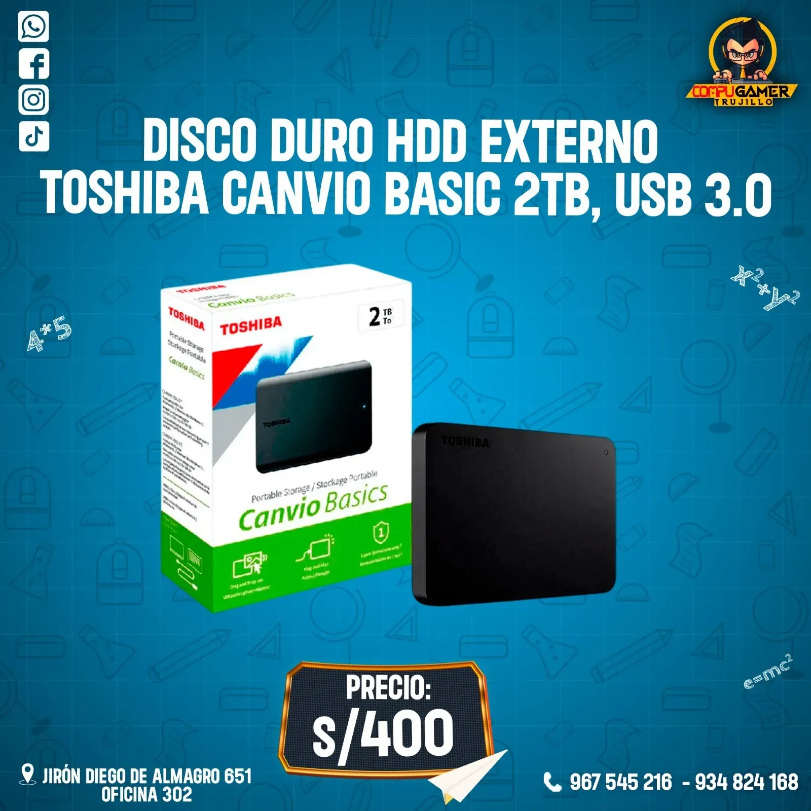 DISCO DURO EXTERNO TOSHIBA 2TB CANVIO BASIC USB 3.0