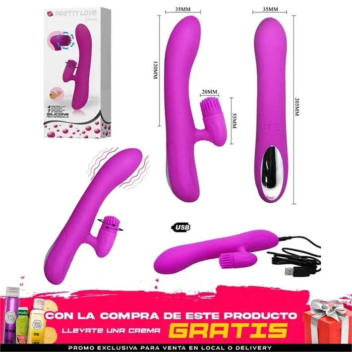 Vibrador 7 funciones con estimulador rotativo de clitoris y USB