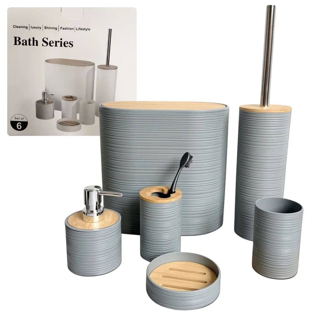 Set de Baño x6Pcs Con Cesto de Basura BATH SERIES HOG0667