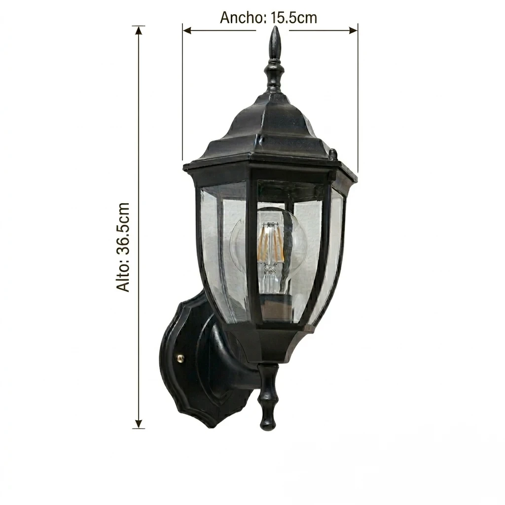 FAROL PARED COLONIAL 1L E27 NEGRO 155X365MM 3