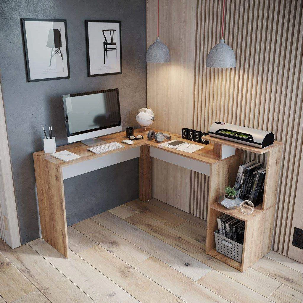 Escritorio en L Natural Con base Impresora 