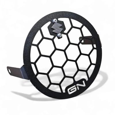 Gn 125 protector de farola acero negro logo 3d cromo ML