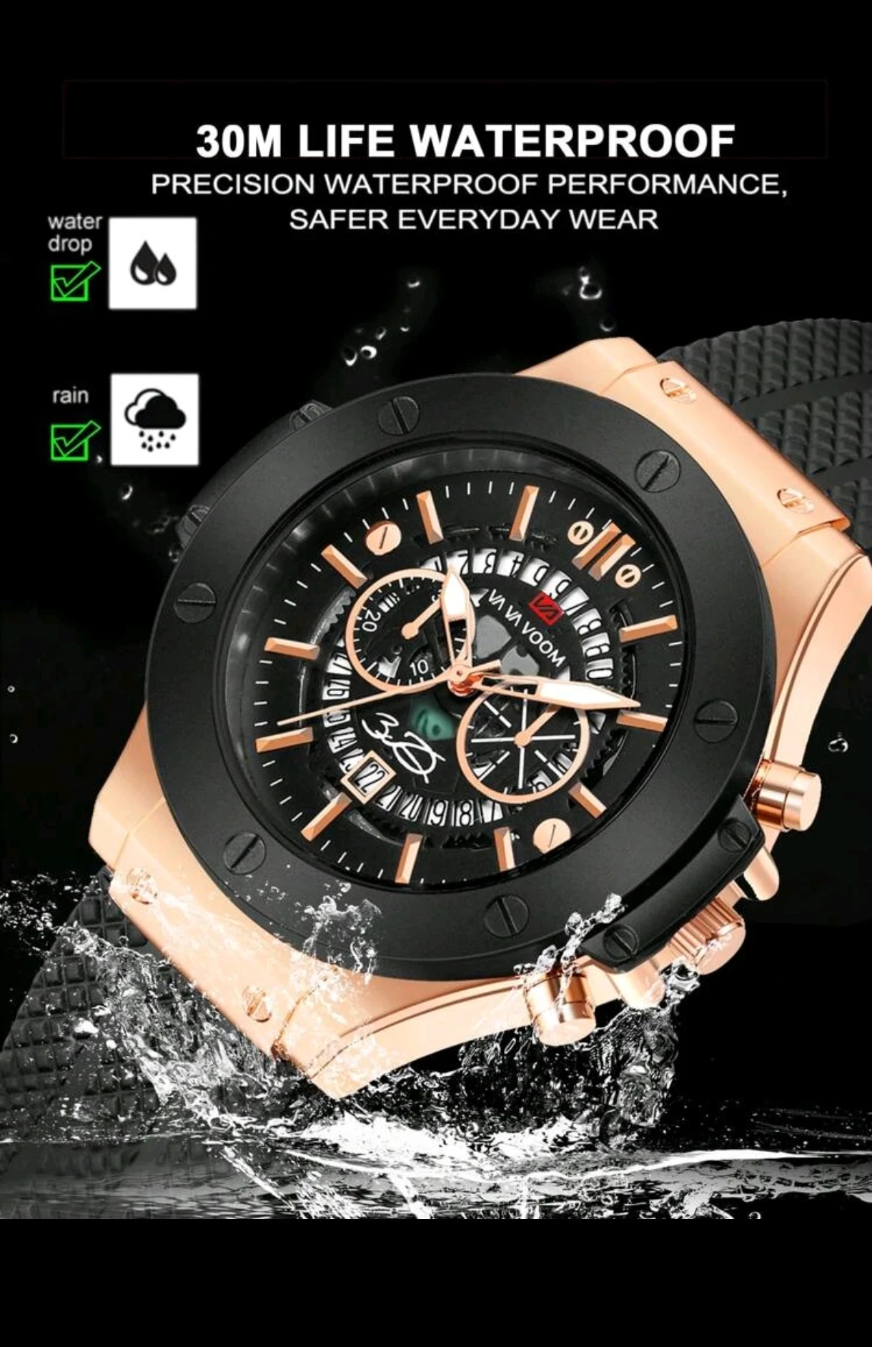 Reloj para Hombre Va Va Voom Robust - Rose Gold & Black 2