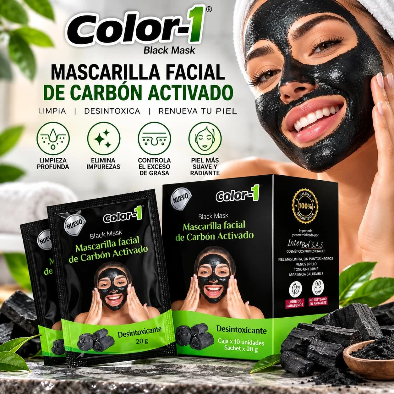 color-1 mascarilla facial velo de carbon activado