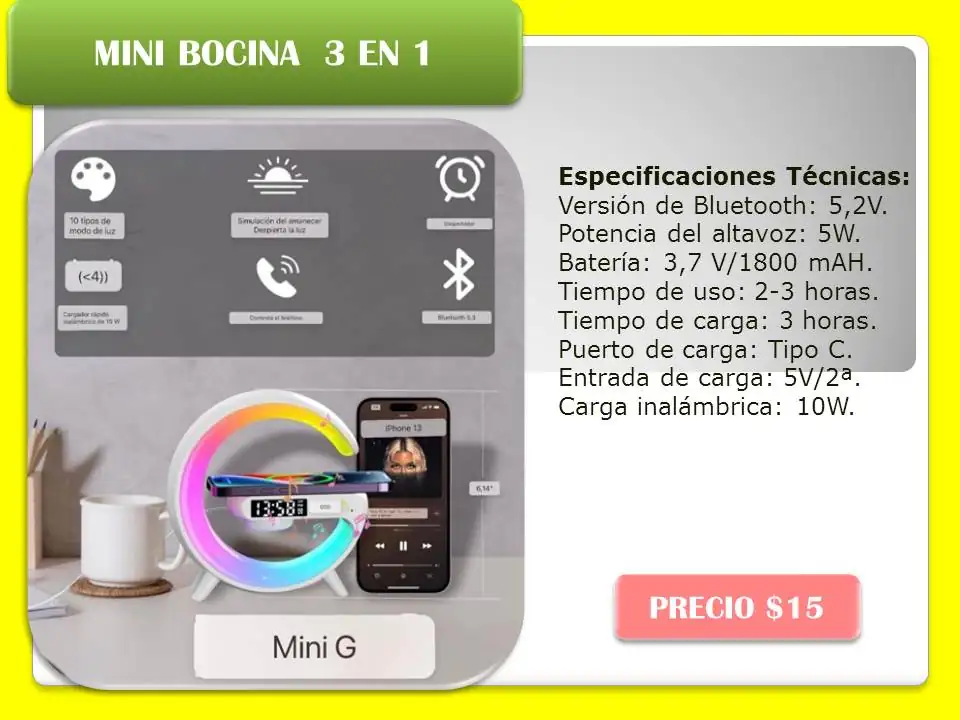 Bocina cargador y lámpara 3