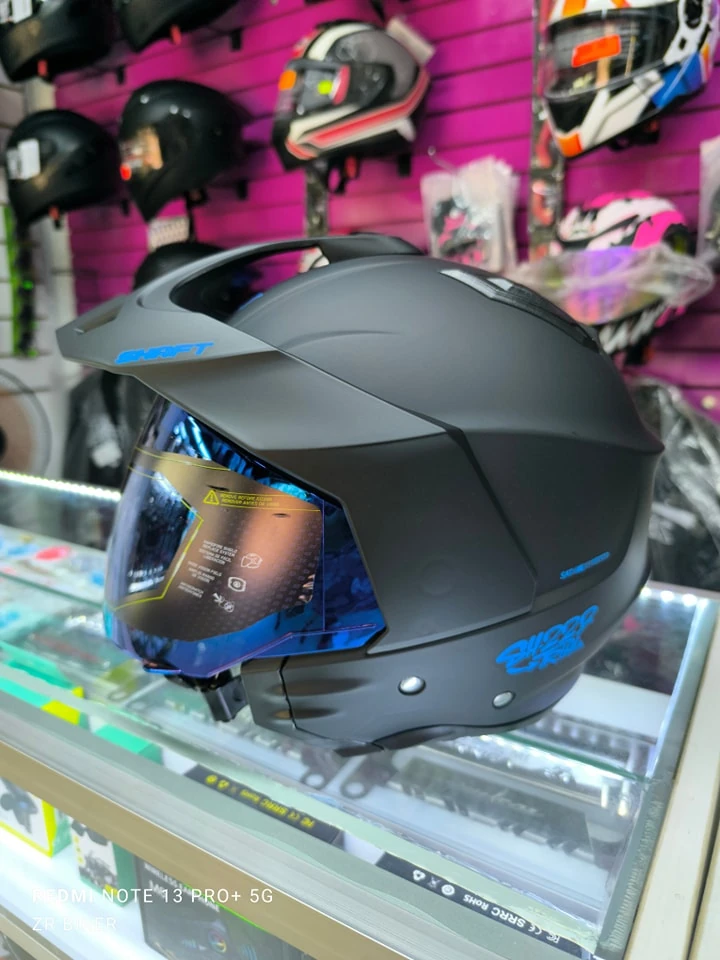 CASCO OPEN FACE SHAFT VISOR TORNAZULADO AZUL 2