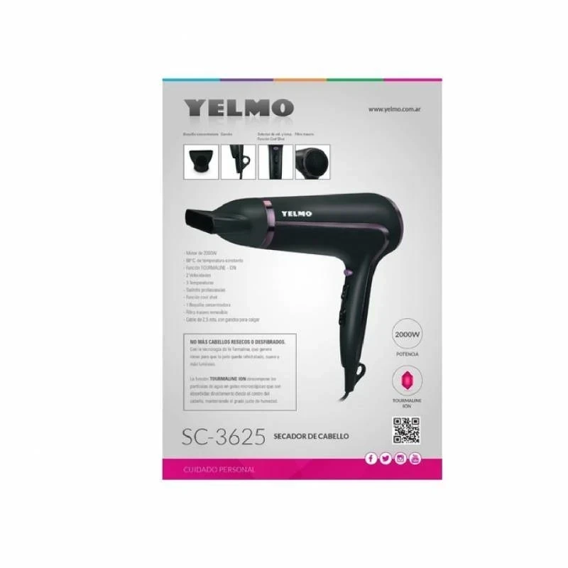 Secador Para Cabello Yelmo 2000w Ion Tourmaline Negro