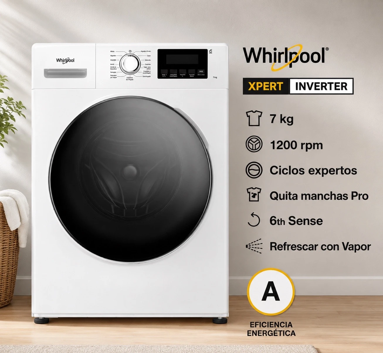 LAVARROPAS WHIRLPOOL  7KG 1200 RPM INVERTER BLANCO ‼️SOLO POR PEDIDOS ‼️ 
