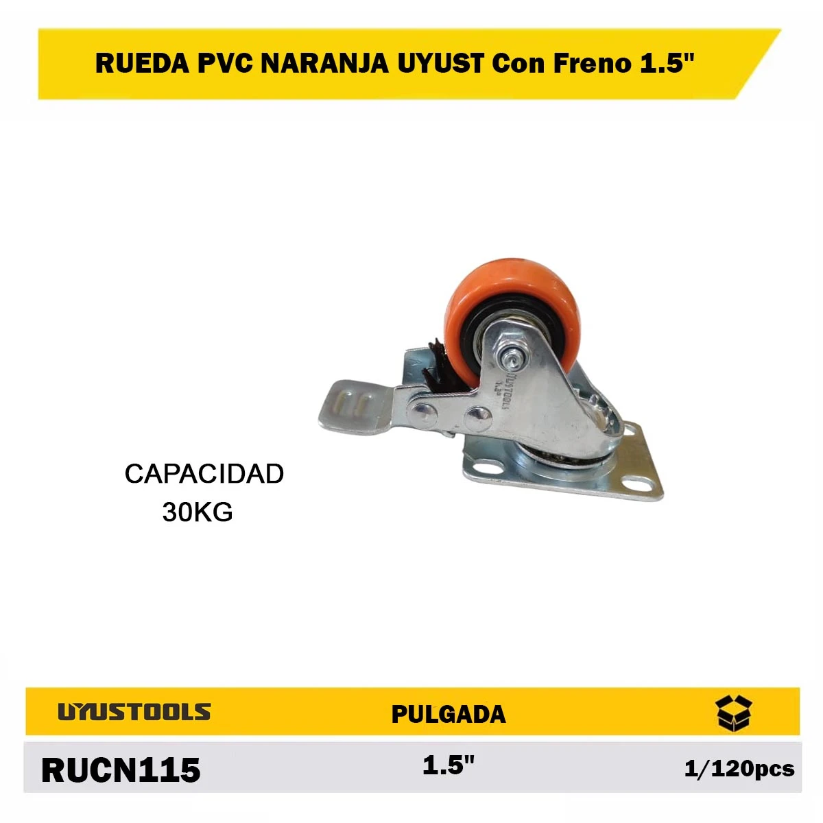 RUEDA PVC NARANJA UYUST Con Freno 1.5"