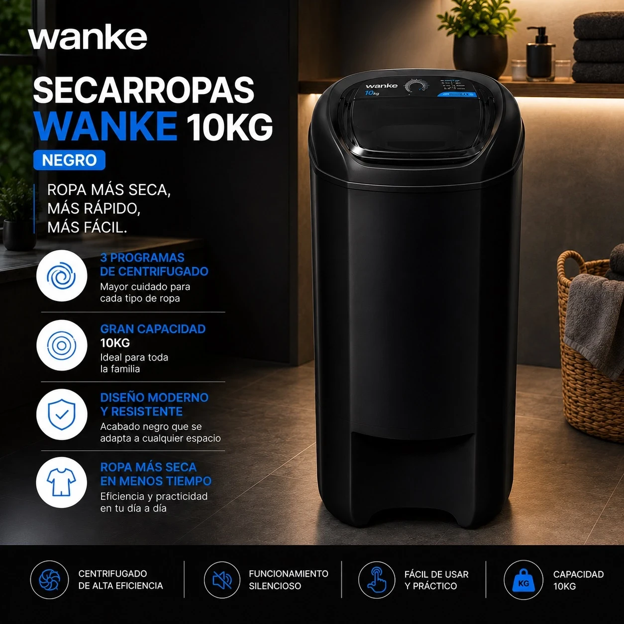SECARROPAS WANKE 10 KG NEGRO 