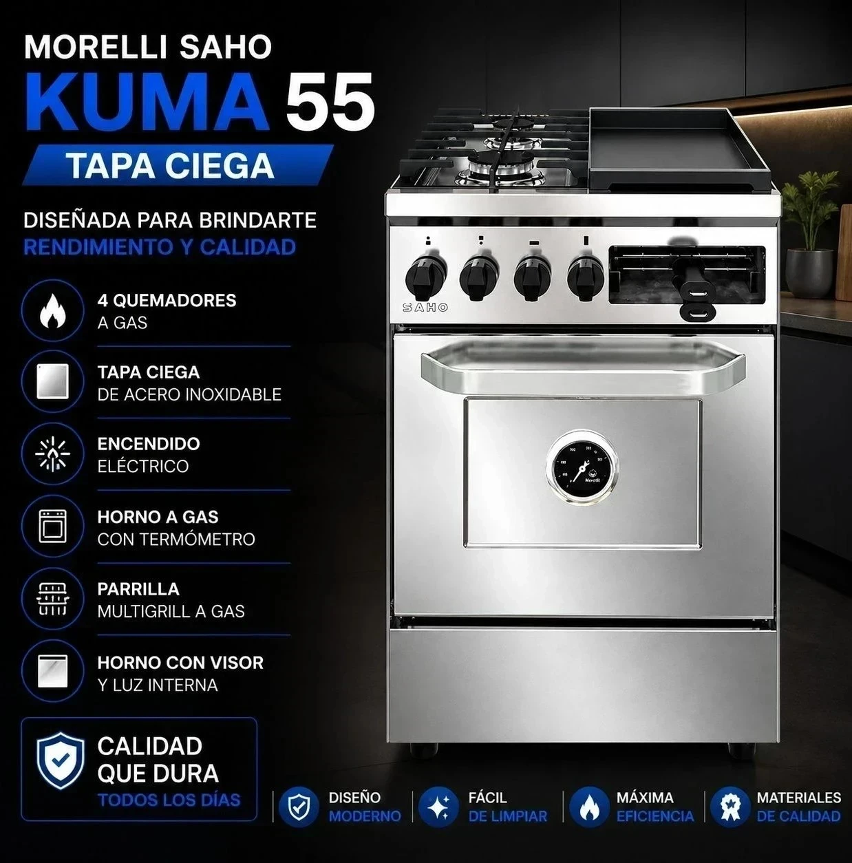 COCINA MORELLI SAHO KUMA MULTIGRILL 550 PUERTA CIEGA