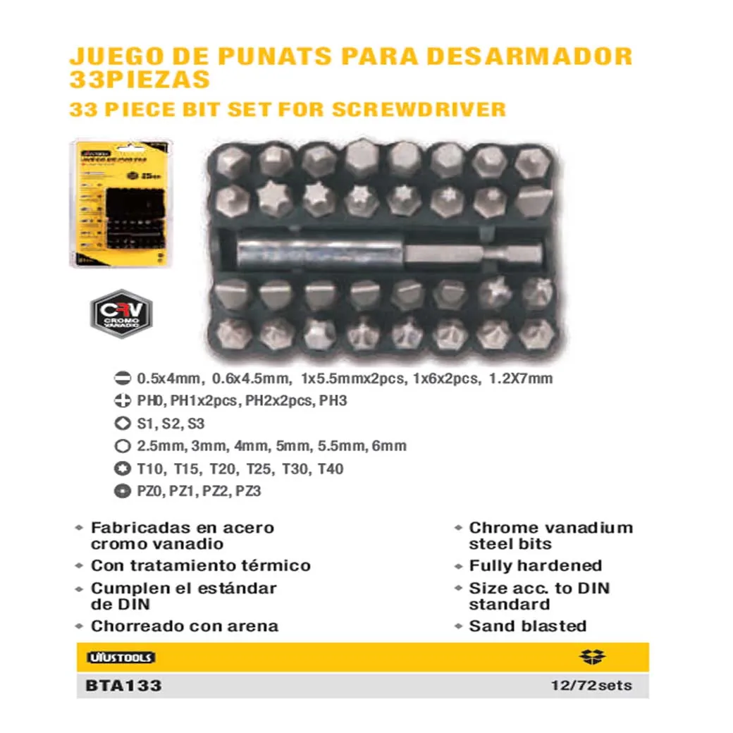 SET PUNTAS Pla/Estre Tork/Allen Cuad. UYUST de 33 PZ 25mm