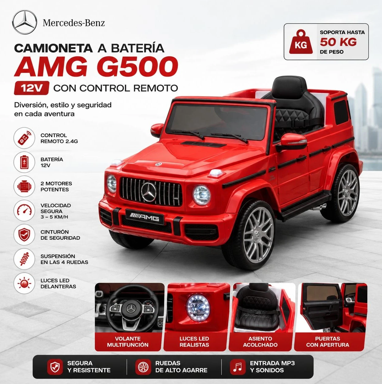 Camioneta A Batería Mercedes Benz AMG G500 12V con Control Remoto Hasta 50 Kg*