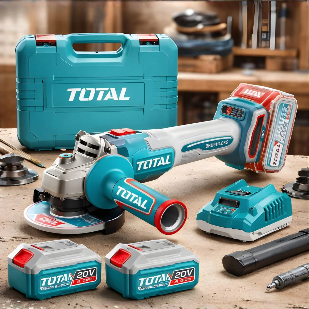 TAGLI261522 Amoladora 4½" 900w + 2 baterías 4ah y cargador total  2
