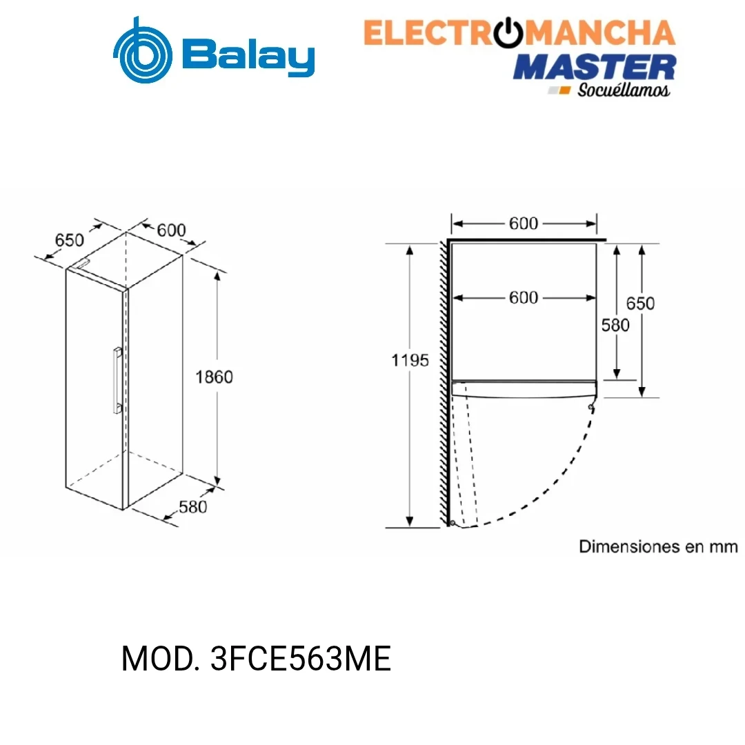 FRIGO 1 PUERTA BALAY 3FCE463ME 1,86*60 INOX CLASE EN 7
