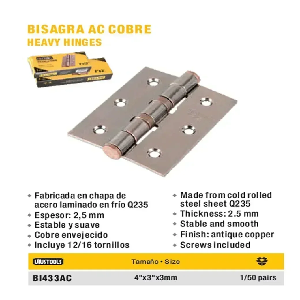BISAGRA AC COBRE UYUST 4" (Paq=2pzs) *