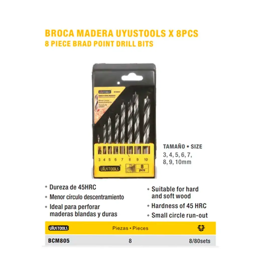 SET BROCA MADERA de 8pz UYUST 3,4,5,6,7,8,9,10 MM