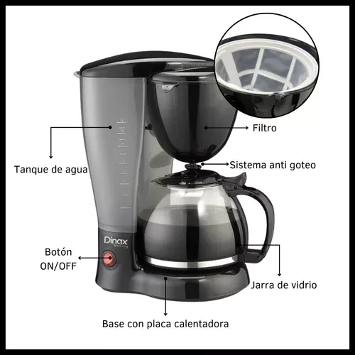  Cafetera Eléctrica Dinax 12 tazas.  De Filtro Antigoteo Semi Automática 800 W 4