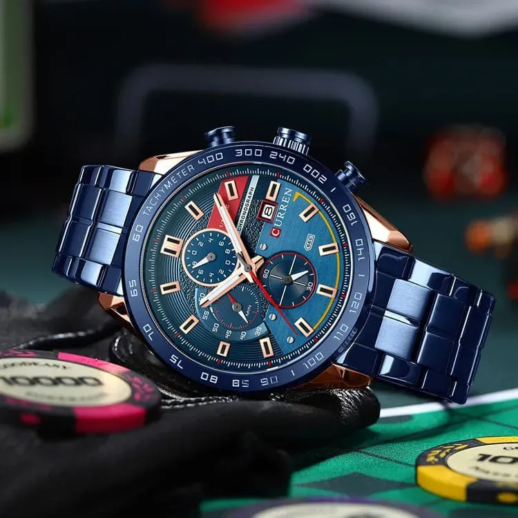 Reloj Curren Original Acero Cronografo 8410 Azul Cobrizo Fondo Azul 4